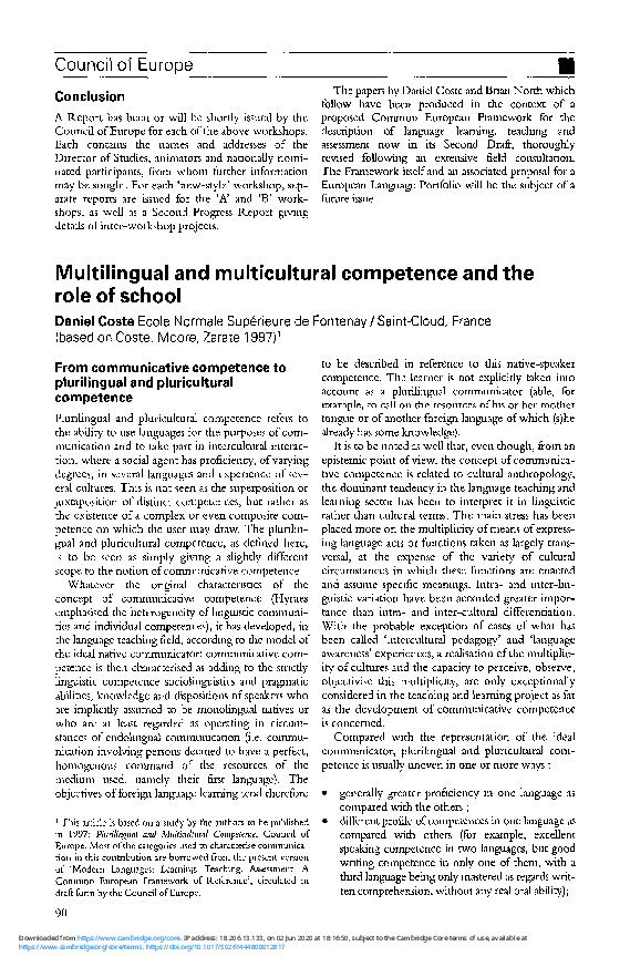 (PDF) Multilingual and multicultural competence and the role of school