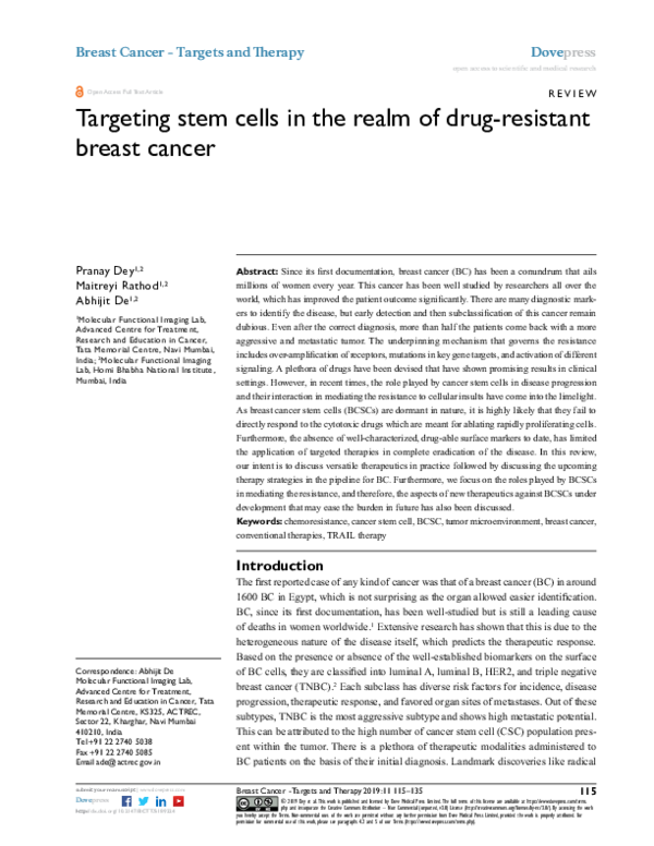 (PDF) Targeting stem cells in the realm of drug-resistant breast cancer