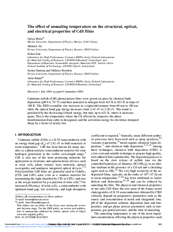 (PDF) The effect of annealing temperature on the structural, optical ...
