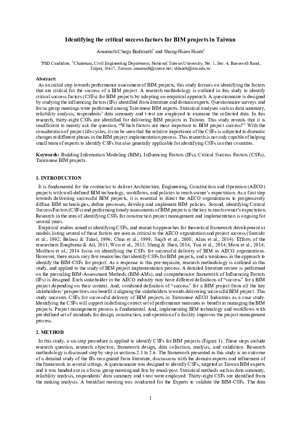 (PDF) Identifying the critical success factors for BIM projects in Taiwan