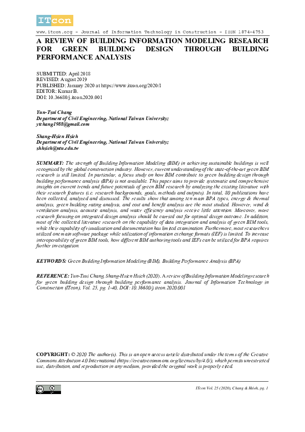 (PDF) A review of Building Information Modeling research for green ...