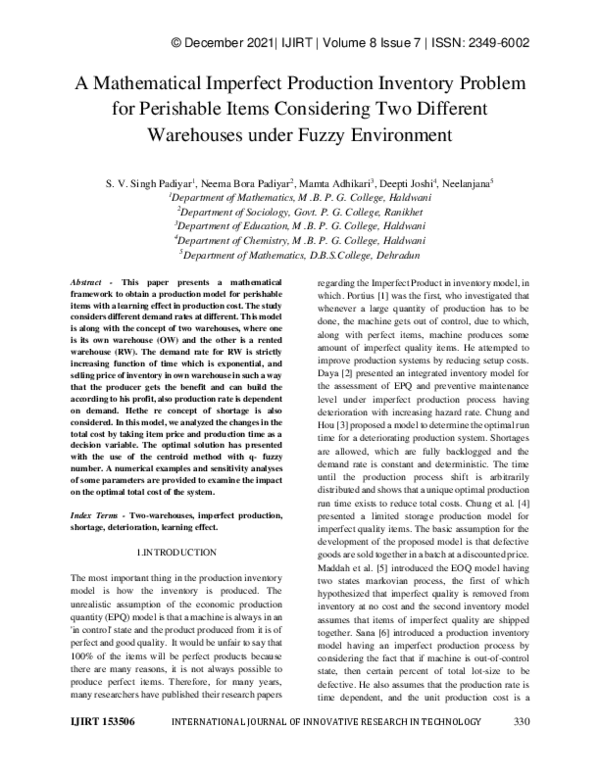 (PDF) A Mathematical Imperfect Production Inventory Problem for ...
