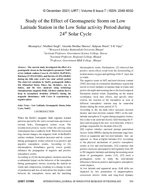 (PDF) Study of the Effect of Geomagnetic Storm on Low Latitude Station ...