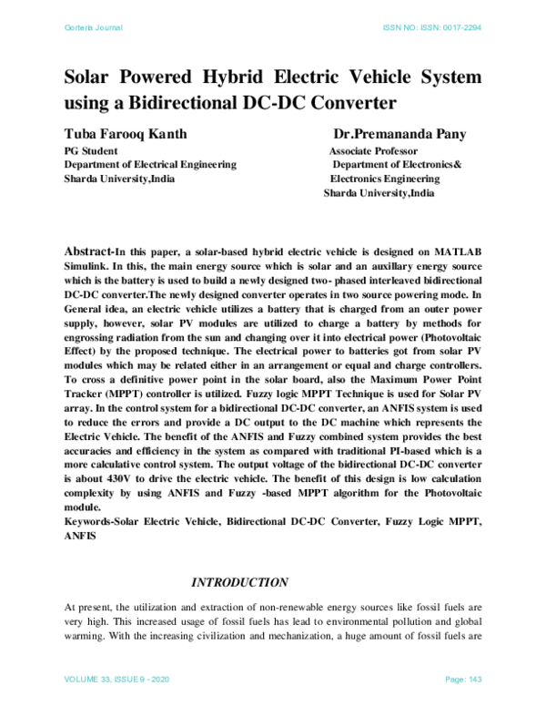 (PDF) Solar Powered Hybrid Electric Vehicle System using a ...