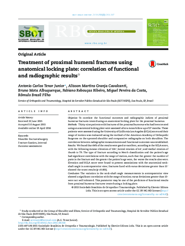 (PDF) Treatment of proximal humeral fractures using plate osteosynthesis