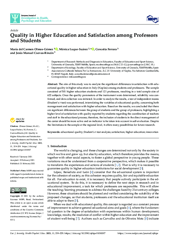 (PDF) Quality in Higher Education and Satisfaction among Professors and ...