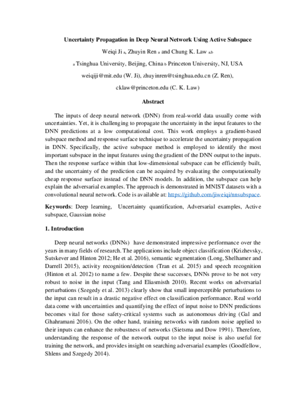 (PDF) Uncertainty Propagation in Deep Neural Network Using Active Subspace