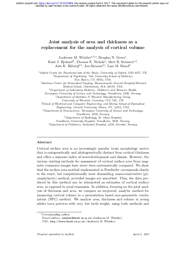 (PDF) Joint analysis of area and thickness as a replacement for the ...