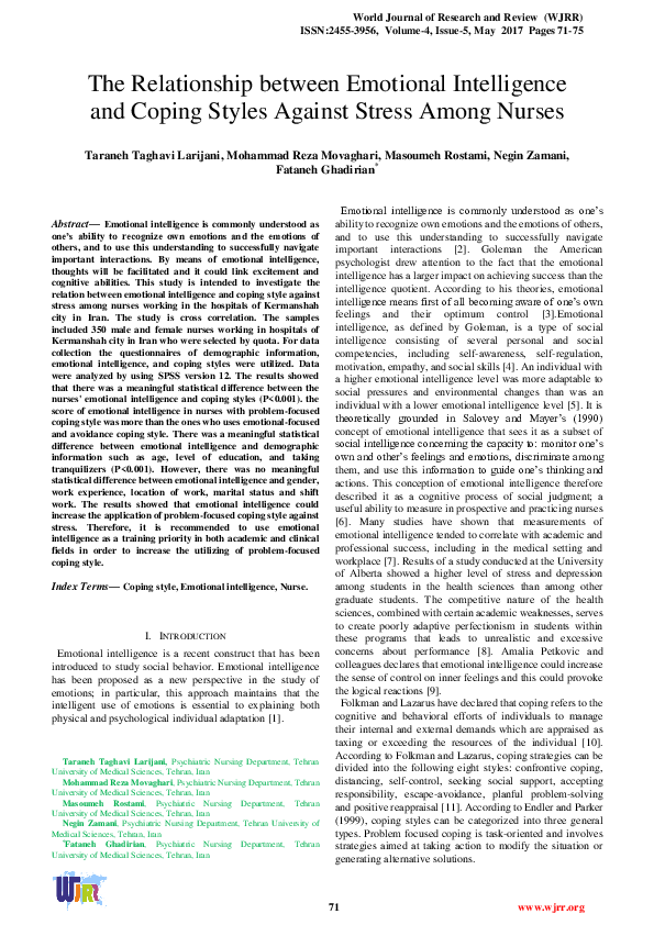 (PDF) The Relationship between Emotional Intelligence and Coping Styles ...