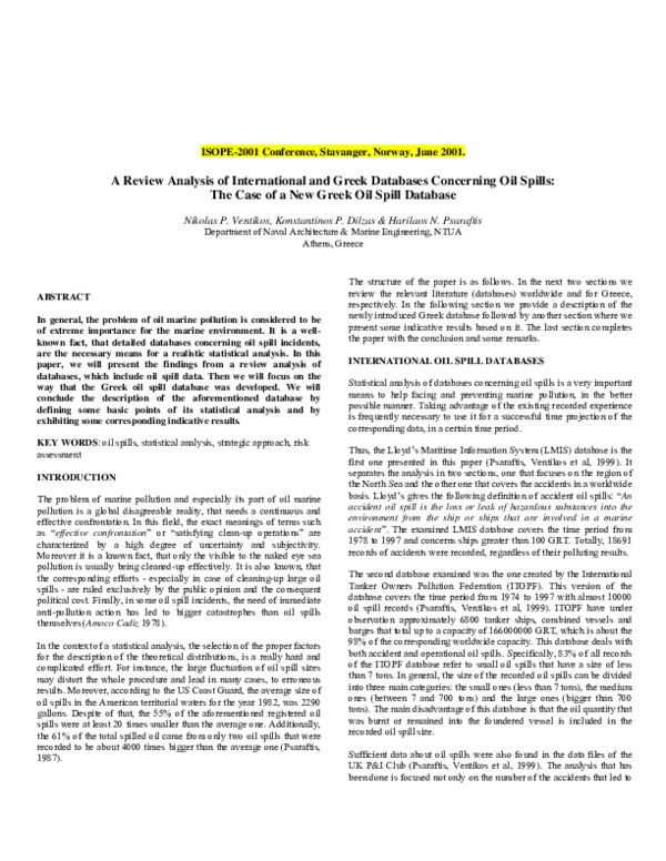 (PDF) The Case of a New Greek Oil Spill Database Nikolaos Ventikos