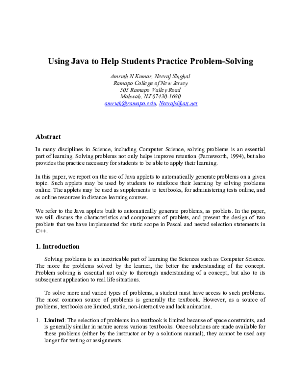 (PDF) Using Java to Help Students Practice Problem-Solving