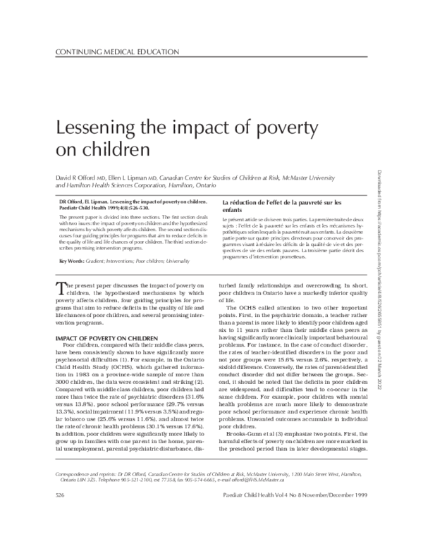 (PDF) Lessening the impact of poverty on children