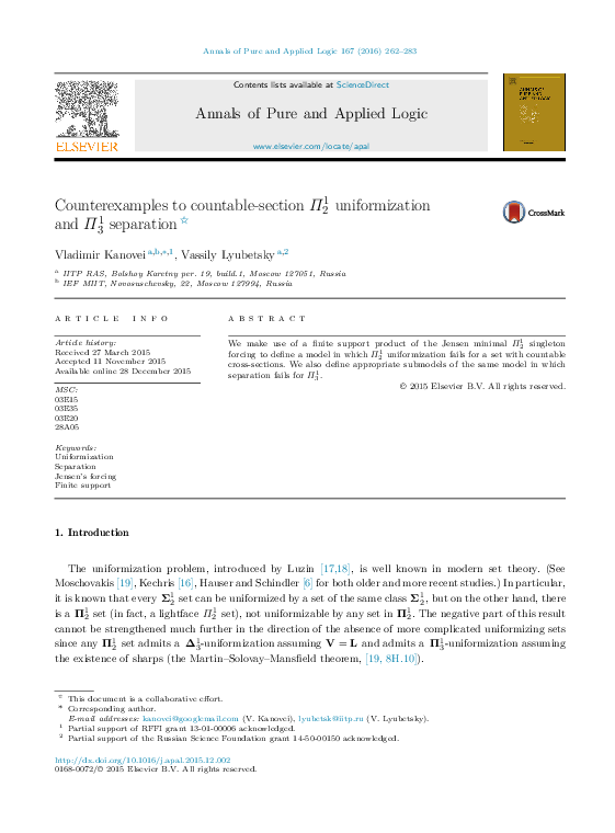 (PDF) Counterexamples to countable-section Π12 uniformization and Π13 ...