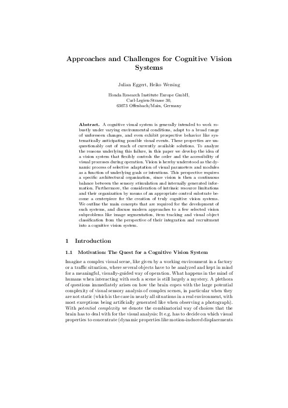 (PDF) Approaches and Challenges for Cognitive Vision Systems
