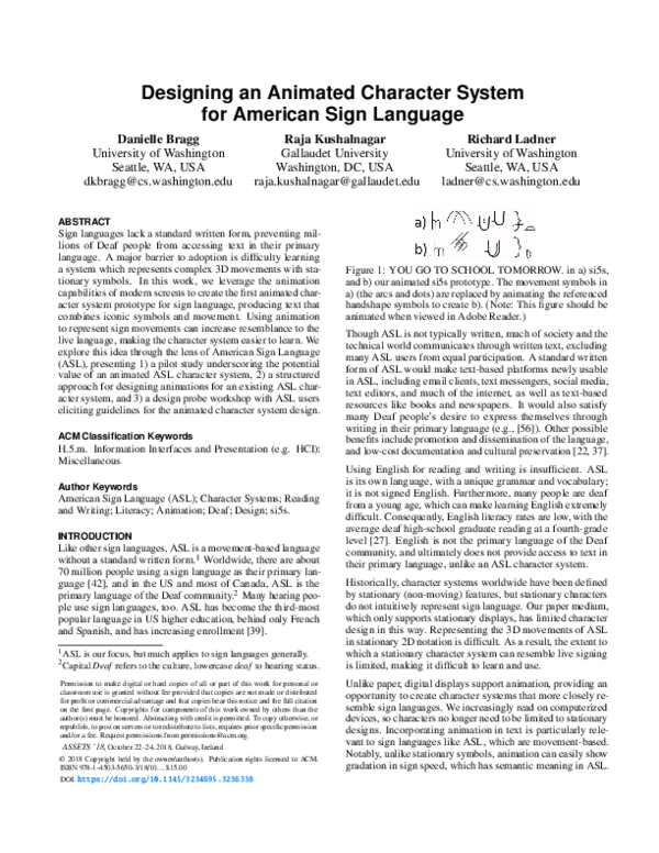 (PDF) Designing an Animated Character System for American Sign Language