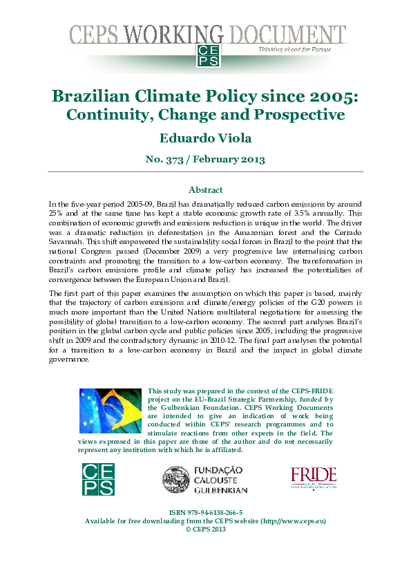 (PDF) Brazilian Climate Policy Since 2005: Continuity, Change and ...