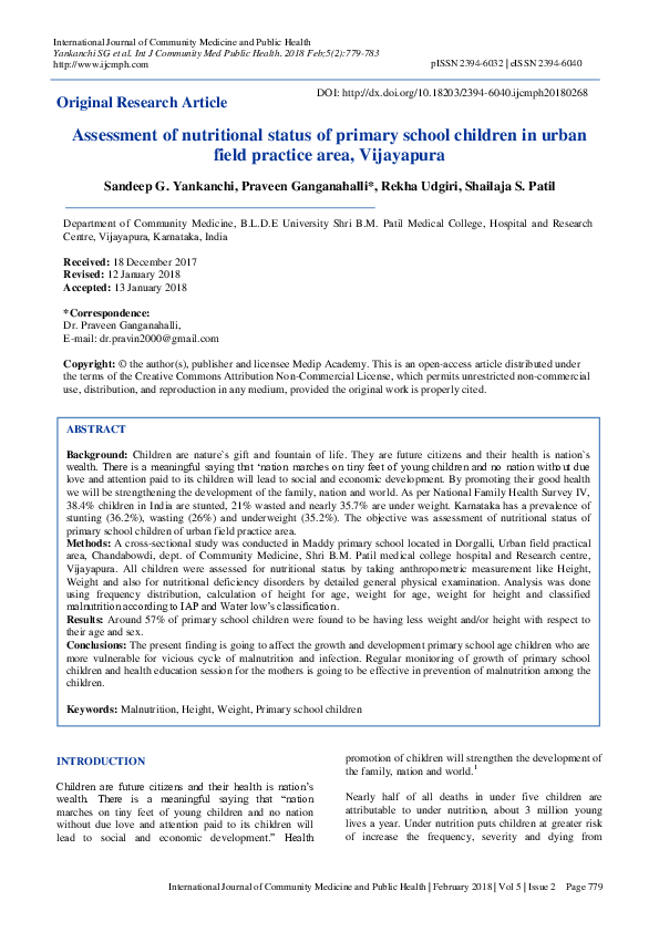 (PDF) Assessment of nutritional status of primary school children in ...