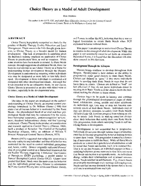 (PDF) Choice Theory as a Model of Adult Development