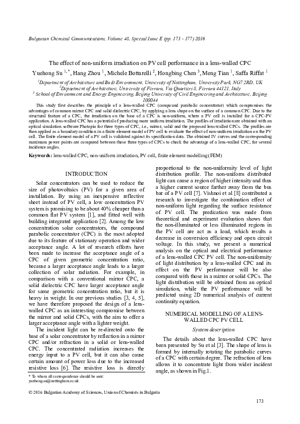 (PDF) The effect of non-uniform irradiation on PV cell performance in a ...