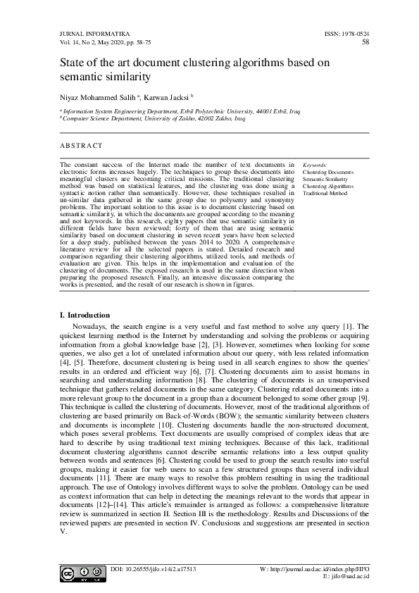 (PDF) State of the art document clustering algorithms based on semantic ...