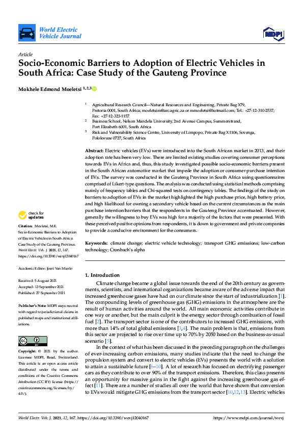 (PDF) Socio-Economic Barriers to Adoption of Electric Vehicles in South ...