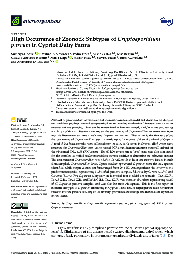 (PDF) High Occurrence of Zoonotic Subtypes of Cryptosporidium parvum in ...