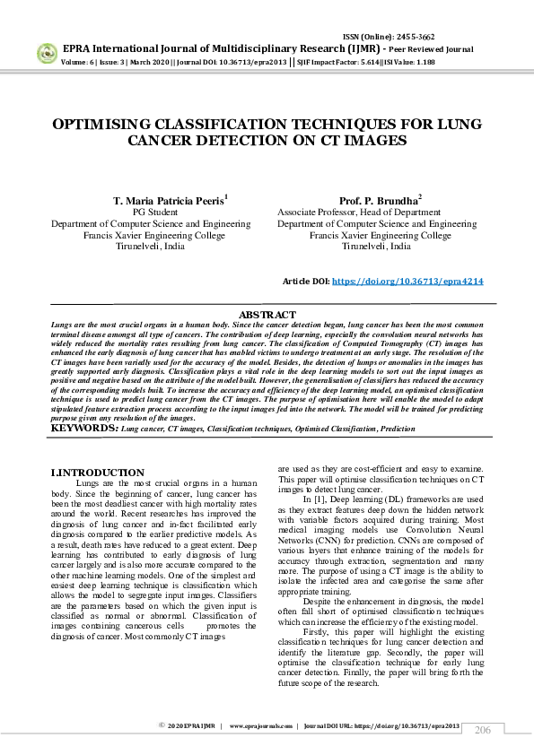 (PDF) Optimising Classification Techniques for Lung Cancer Detection on ...