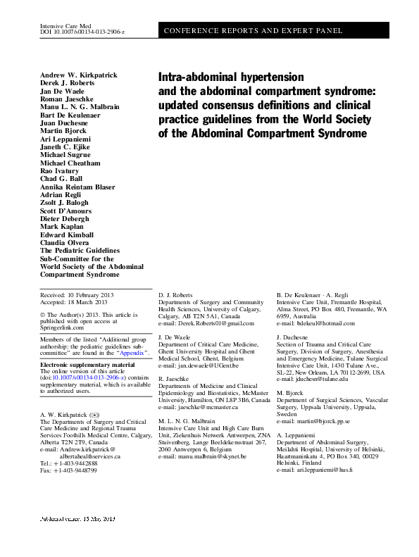 (PDF) Abdominal Compartment Syndrome Intraabdominal hypertension and