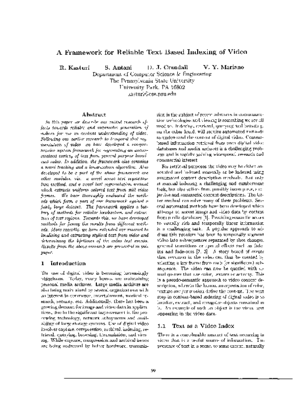 (PDF) A Framework for Reliable Text Based Indexing of Video