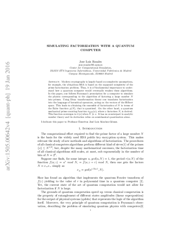 (PDF) Simulating Factorization with a Quantum Computer