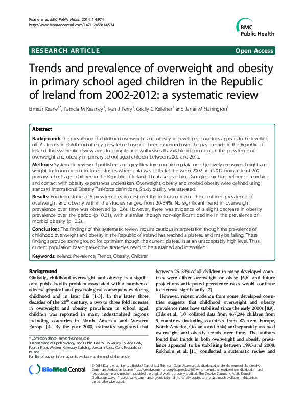 (PDF) Trends and prevalence of overweight and obesity in primary school ...