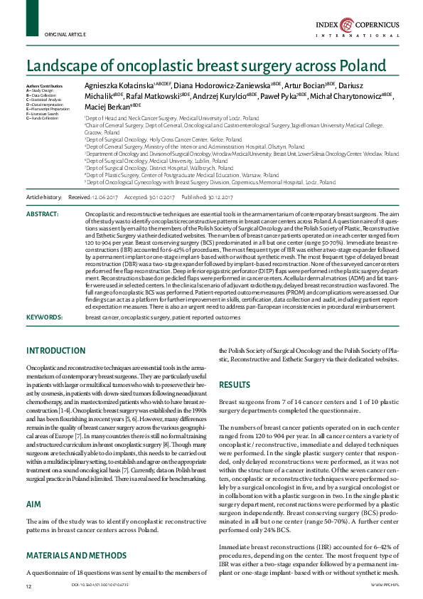 (PDF) Landscape of oncoplastic breast surgery across Poland