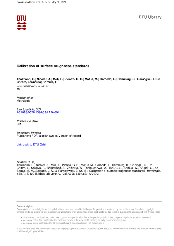 (PDF) Calibration of surface roughness standards