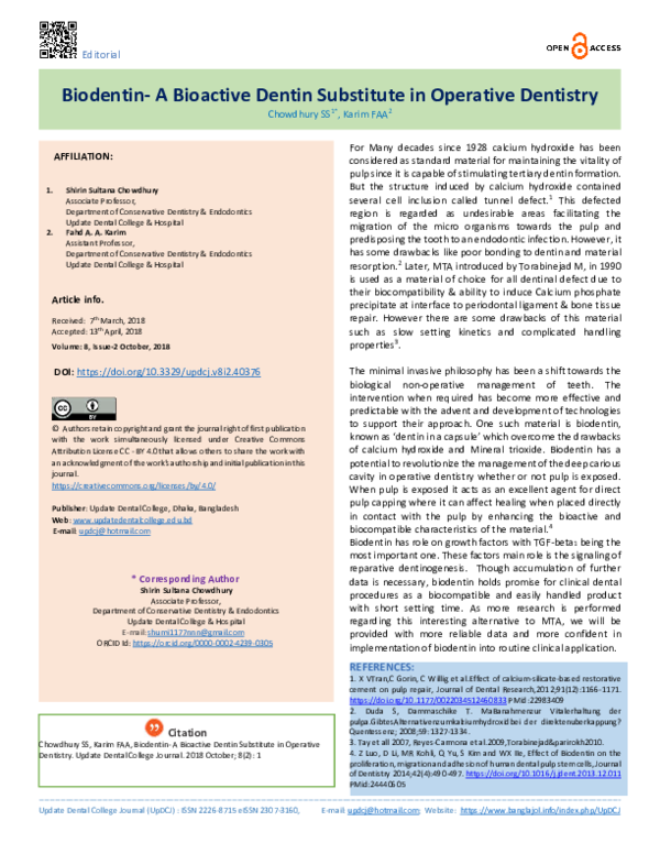 (PDF) Biodentin- A Bioactive Dentin Substitute in Operative Dentistry