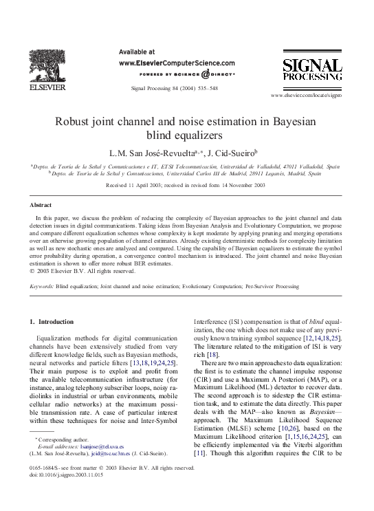 (PDF) Robust joint channel and noise estimation in Bayesian blind ...