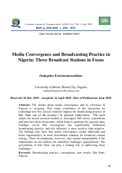 (PDF) Media Convergence and Broadcasting Practice in Nigeria: Three ...