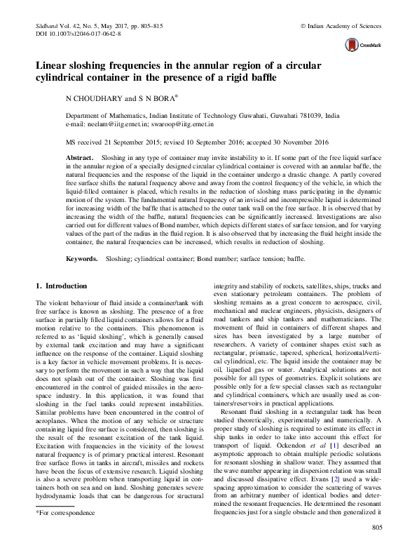 (PDF) Linear Sloshing in a Vertical Circular Cylinder with Curved ...