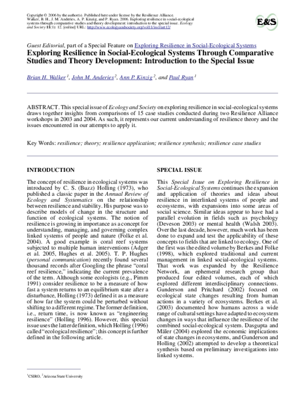 (PDF) Exploring Resilience in Social-Ecological Systems Through ...