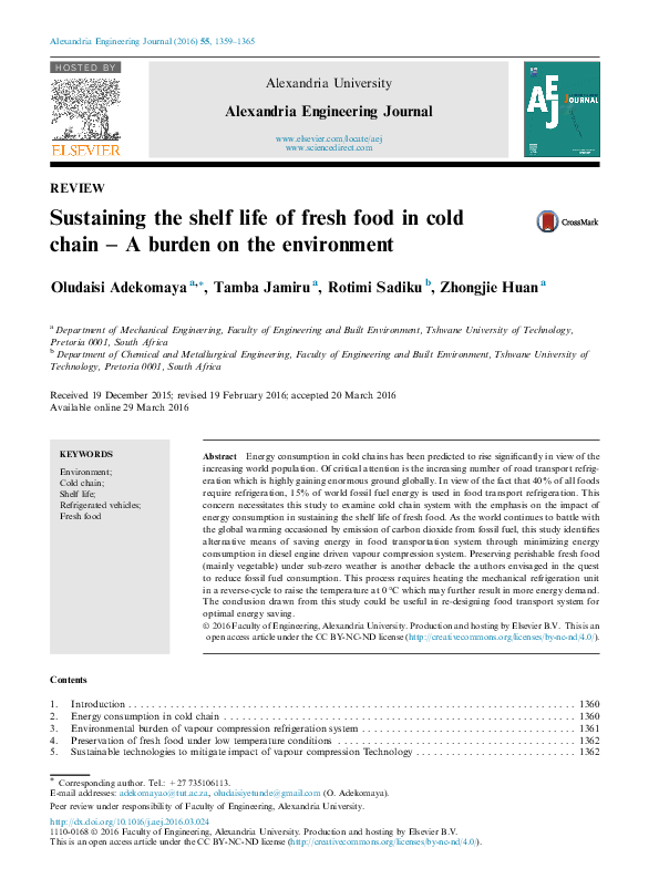 (PDF) Sustaining the shelf life of fresh food in cold chain – A burden ...