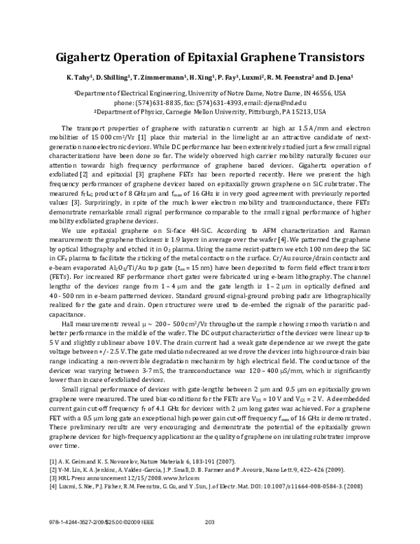 (PDF) Gigahertz operation of epitaxial graphene transistors