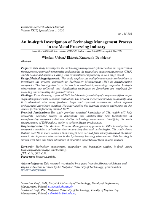 (PDF) An In-depth Investigation of Technology Management Process in the ...