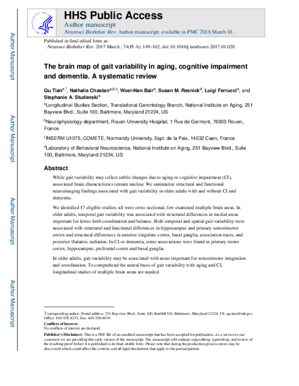 (PDF) The brain map of gait variability in aging, cognitive impairment ...