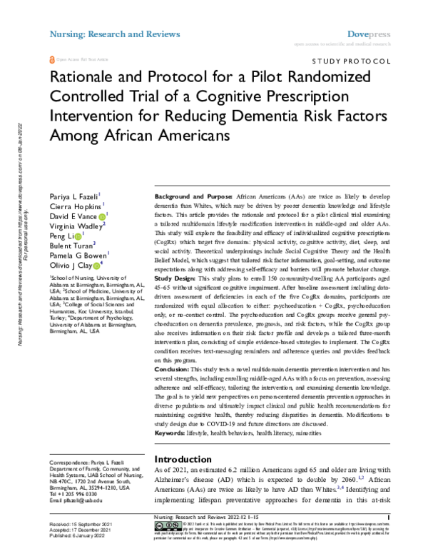 (PDF) Rationale and Protocol for a Pilot Randomized Controlled Trial of ...
