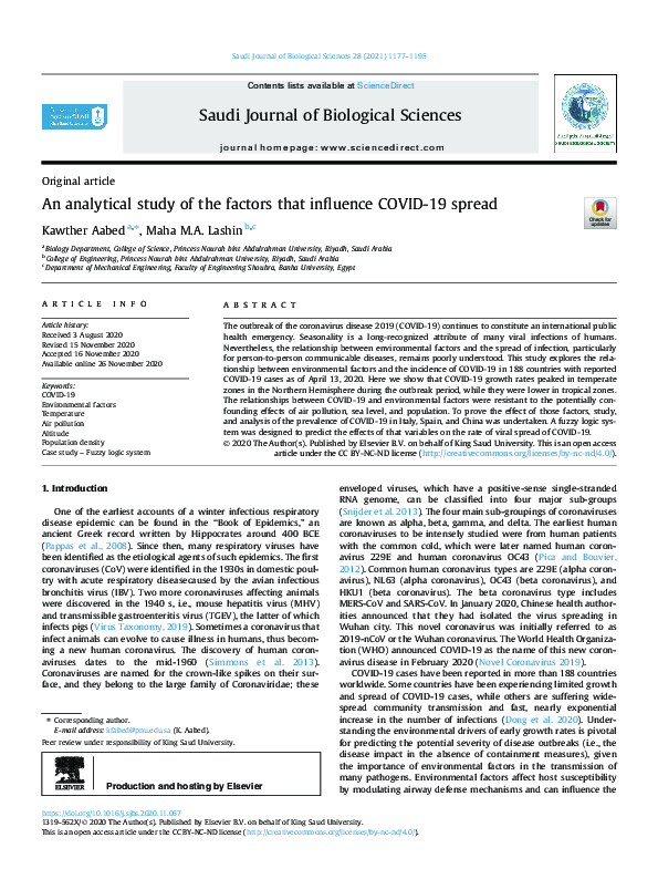 (PDF) An analytical study of the factors that influence COVID-19 spread