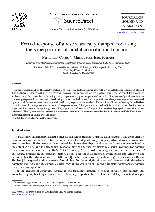 (PDF) Forced response of a viscoelastically damped rod using the ...