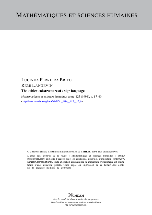 (PDF) The sublexical structure of a sign language