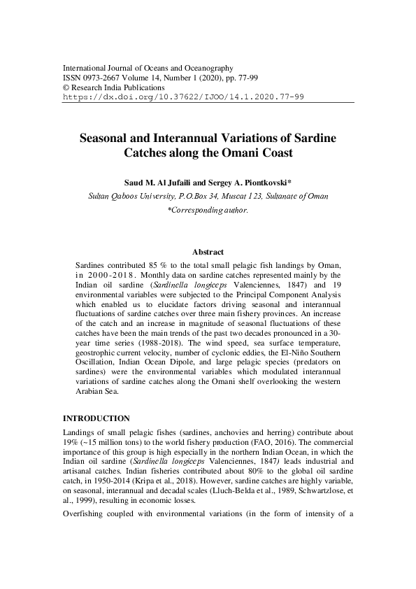 (PDF) Seasonal and Interannual Variations of Sardine Catches along the ...