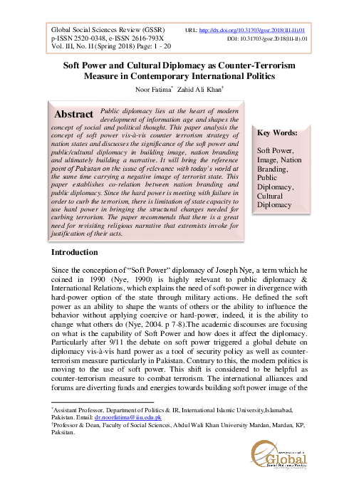 (PDF) Soft Power and Cultural Diplomacy as Counter-terrorism Measure in ...