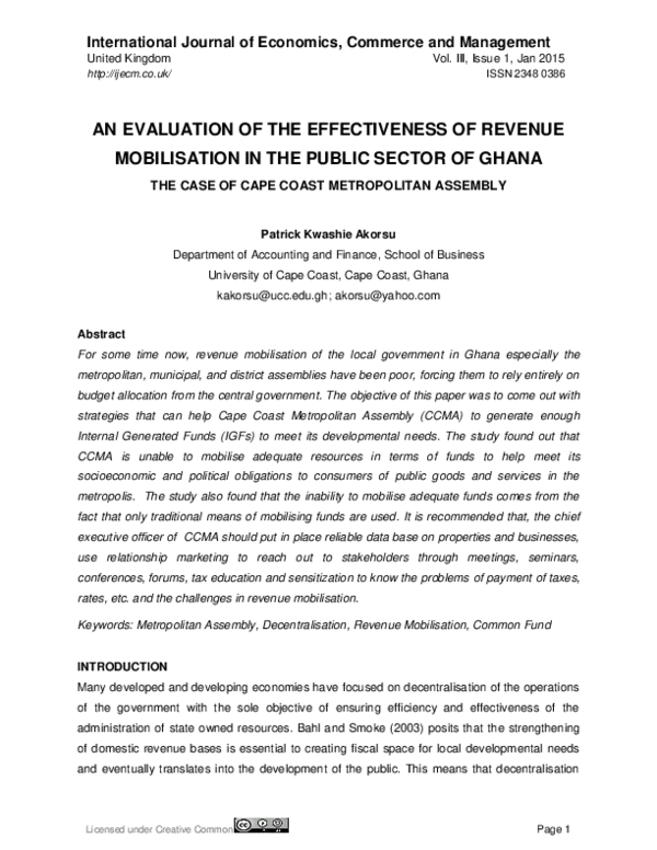 (PDF) An Evaluation of the Effectiveness of Revenue Mobilisation in the ...