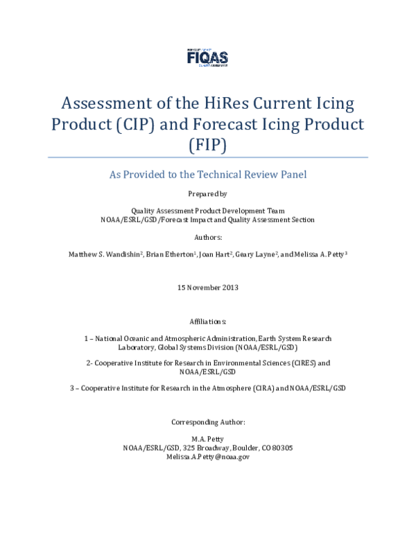 (PDF) Assessment of the HiRes Current Icing Project (CIP) and Forecast ...